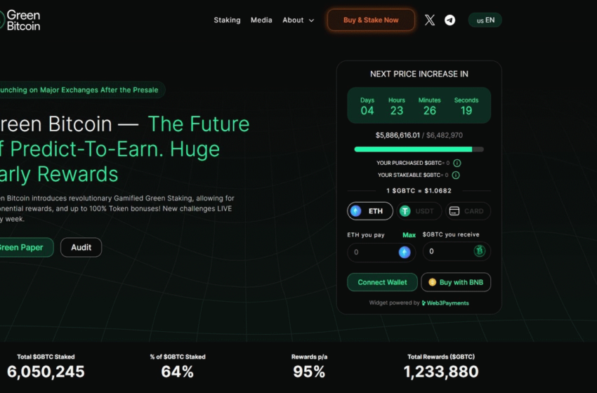  New ICO Green Bitcoin Introduces the Gamified Green Staking and Raises $6M in 2 Weeks