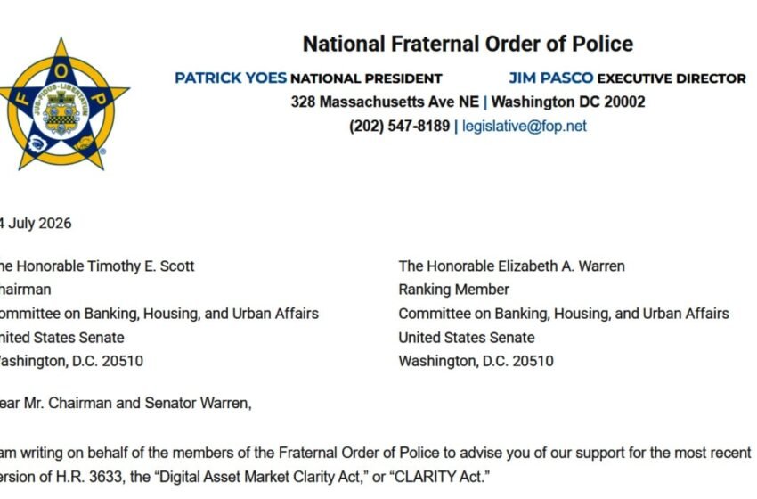  382,000-Member Police Group Supports Revised Crypto CLARITY Act
