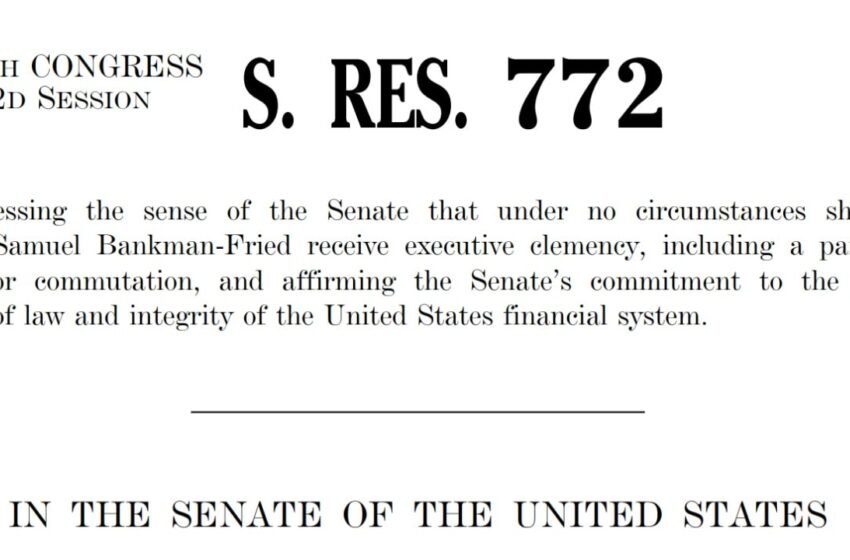  US Senate Unanimously Opposes Any Pardon for Sam Bankman-Fried After FTX Fraud