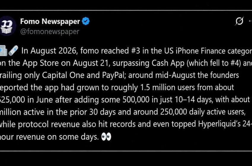  FOMO Cracks Top 5 US Finance Charts, Passes Kalshi and Cash App