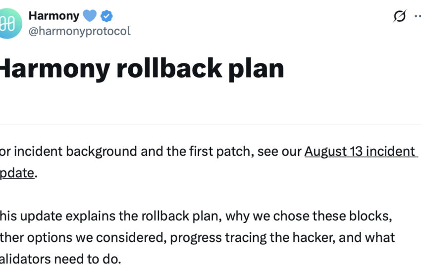  Harmony Protocol to Roll Back Network After Massive Exploit
