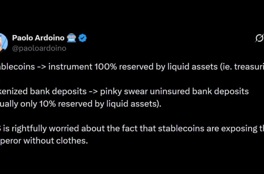  Tether CEO Slams BIS Over Tokenized Bank Deposit Push