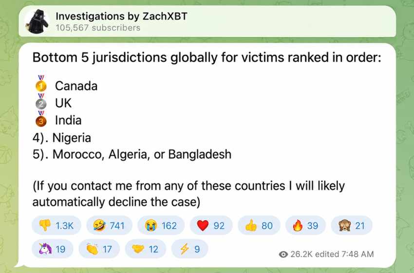  ZachXBT Exposes Canada as Worst Global Hotspot for Crypto Fraud