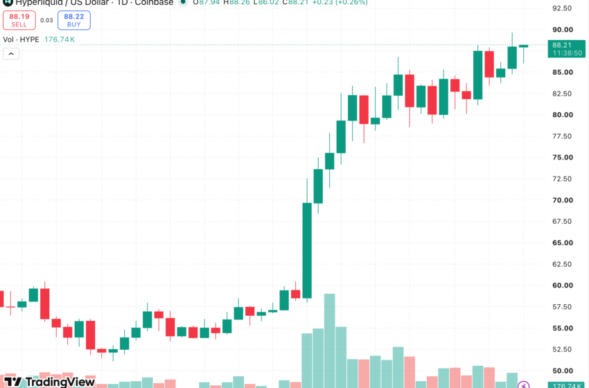  HYPE Price Hits Record $89.67 as UBS, Jane Street Hold HYPE ETFs
