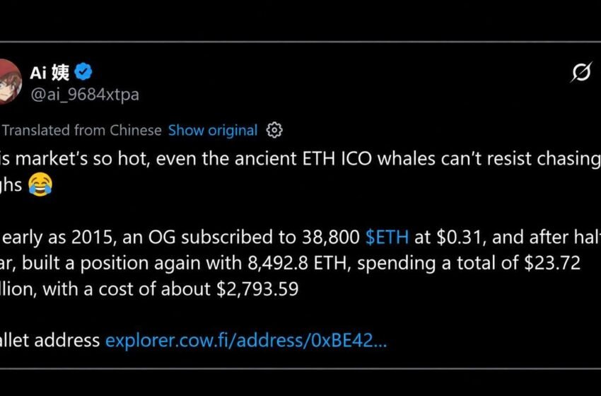  ICO Era Whale Buys ETH at $2,794 as Ethereum Price Now Sits At $2,720