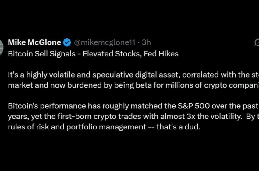  McGlone Warns SPX Pullback Could Send Bitcoin Price to $10K – Bitcoin News