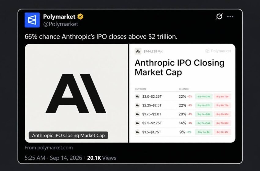  Nvidia Eyes $10B of Anthropic’s IPO While Polymarket Bets on a $2T Pop