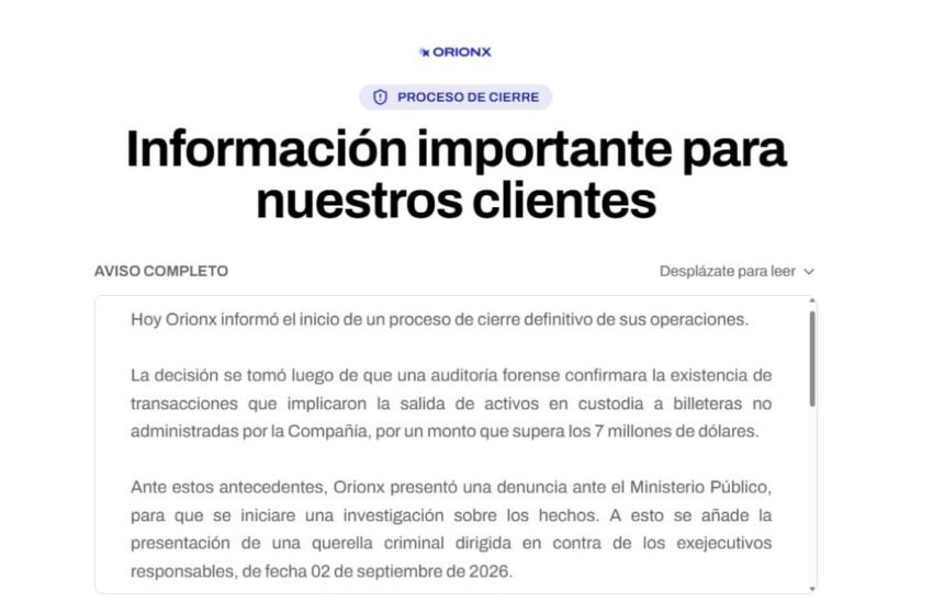  Orionx Halts Operations After Audit Uncovers $7M Financial Hole