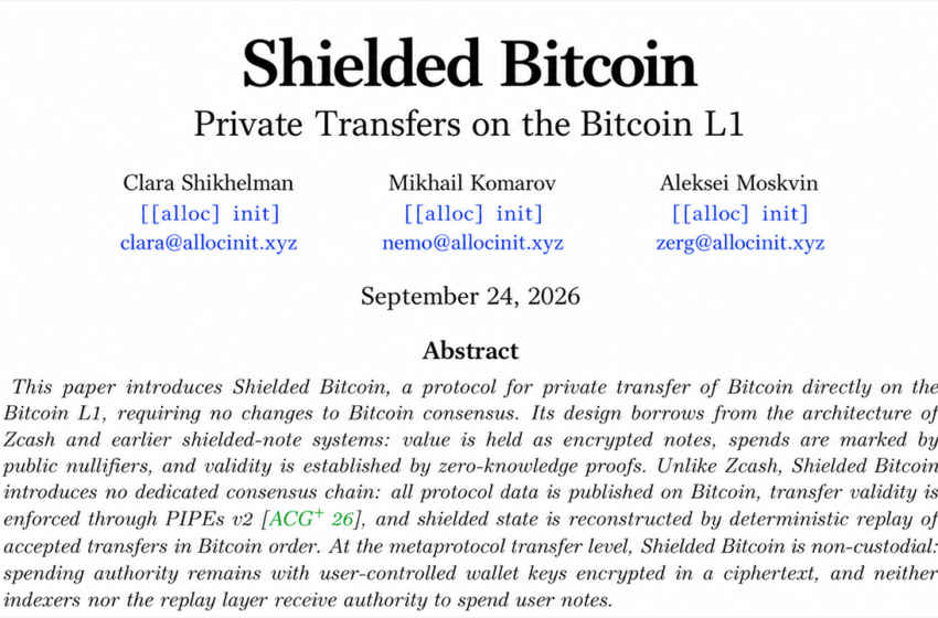  Shielded Bitcoin Proposal Aims to Bring Privacy to Bitcoin L1