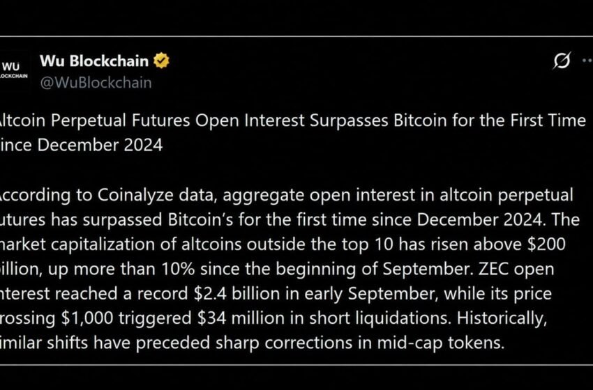  Zcash, XRP and Solana Bets Push Altcoin Leverage Past Bitcoin
