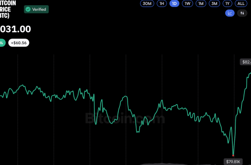  Bitcoin Price Rebounds Above $82K After Brief Dip Below $80K