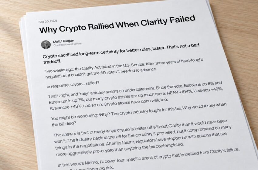  4 Crypto Sectors Gained From CLARITY Act Failure, Bitwise Says