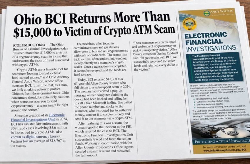  Ohio Returns $15,300 Lost at Crypto ATM in Fake Microsoft Scam