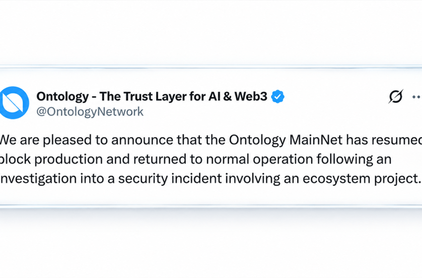 Ontology Halts L1 Blockchain for 41 Hours Over an Unknown Threat