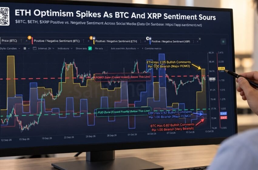  Bitcoin and XRP Sentiment Turn Fearful as Ethereum Draws Bullish Buzz