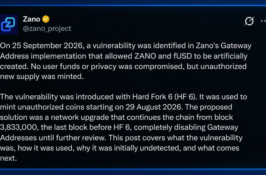  Zano Says Over $200M in Illicit Tokens Led to 30-Day Blockchain Rewind – Bitcoin News